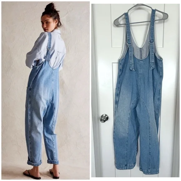 Free People We The Free High Roller Denim Jumpsuit Overalls XS - Picture 2 of 7
